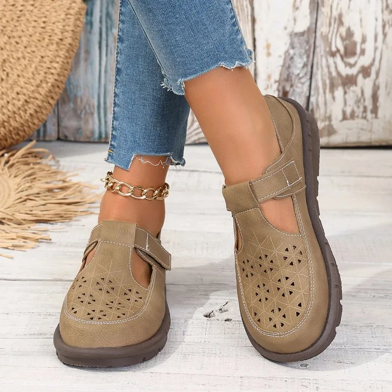 Women Summer Shoes Round Toe Genuine Leather Sandals Women Platform Shoes Fashion Women Designer Sandals Outdoor Casual Shoes