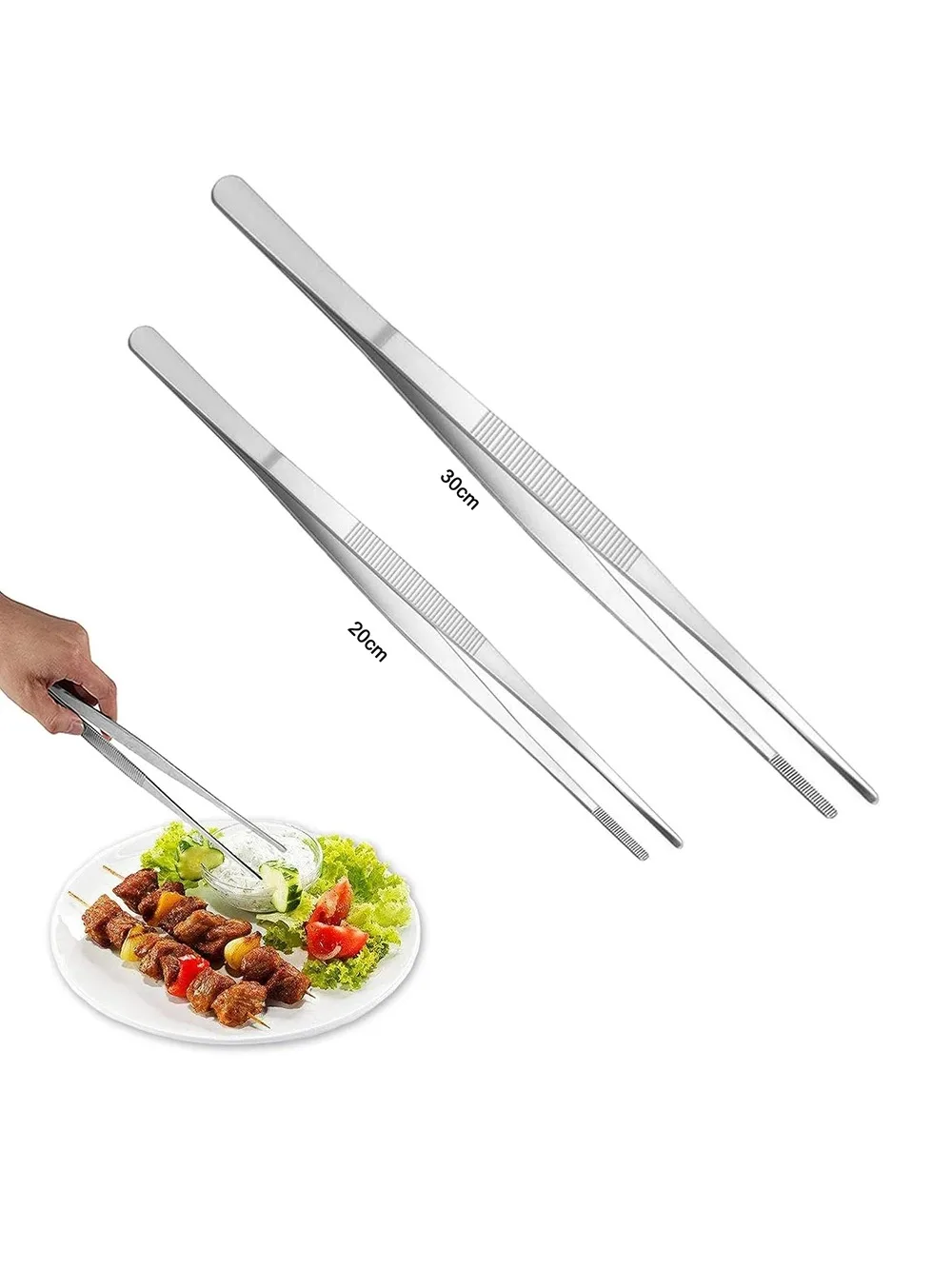 Pince à épiler droite en acier inoxydable, 20CM/30CM, pour la maison, le jardin, la cuisine, le Barbecue, longue pince à aliments