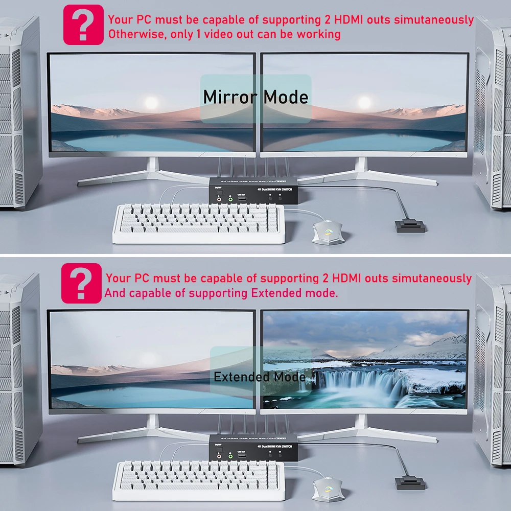 Conmutador KVM HDMI de Monitor Dual, conmutador KVM USB HDMI 4X2/2X2 o HDMI + puerto de pantalla, conmutador KVM USB con pantalla Dual - imagen 2
