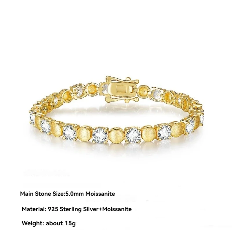 

925 Sterling Silver VVS1 D Color 5mm Moissanites Women's Bracelet -Gold Plated Men's Bracelet & Lovers Jewelry Gift
