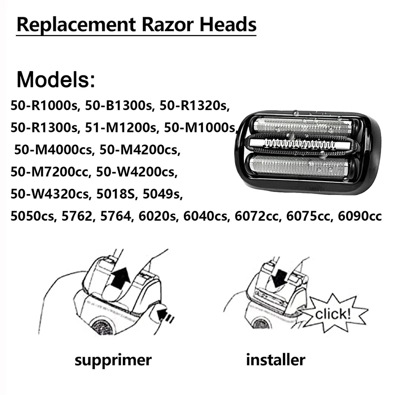 53B Replacement Head Compatible with Braun Series 5/6 Electric Shaver Razor 5018s, 5020s, 5031s, 5050cs, 6020s, 6072cc