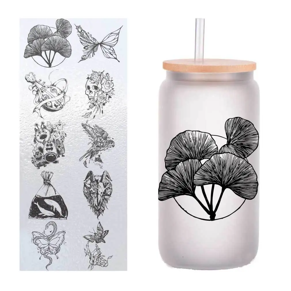 

10 sheets/pack of four-inch black and white art painting UV transfer stickers crystal label glass glass sticker customization