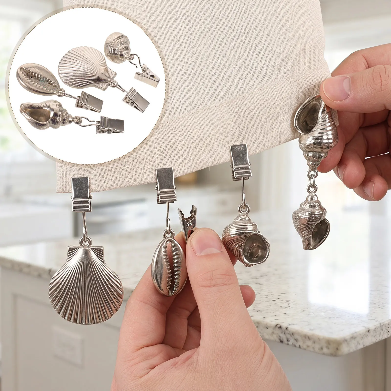 4Pcs Seashell Tablecloth Weights Zinc Alloy Decorative Shell Clips Outdoor Table Cover Stabilizers for Picnic Party