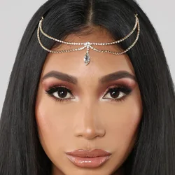 Stonefans Double Layer Water Drop Pendant Head Chain Jewelry Wedding Rhinestone Bohemian New Headdress Ornament Jewelry Costume