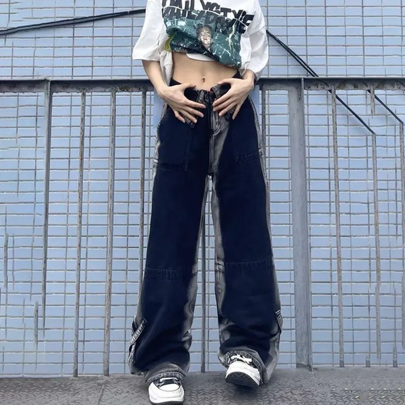 Jeans Women's Plus-size High-waist-wide Leg Pants Spring Summer High street Flanging Design Feel Drag Denim Trousers Tide 4XL