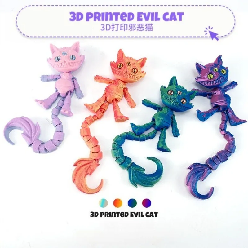 Nieuwigheid 3D Afdrukken Lange staart Enge Kat Speelgoed Halloween Monster Kat Dier Figuur Modellen Gewrichten Beweegbare Stress Relief Speelgoed gift