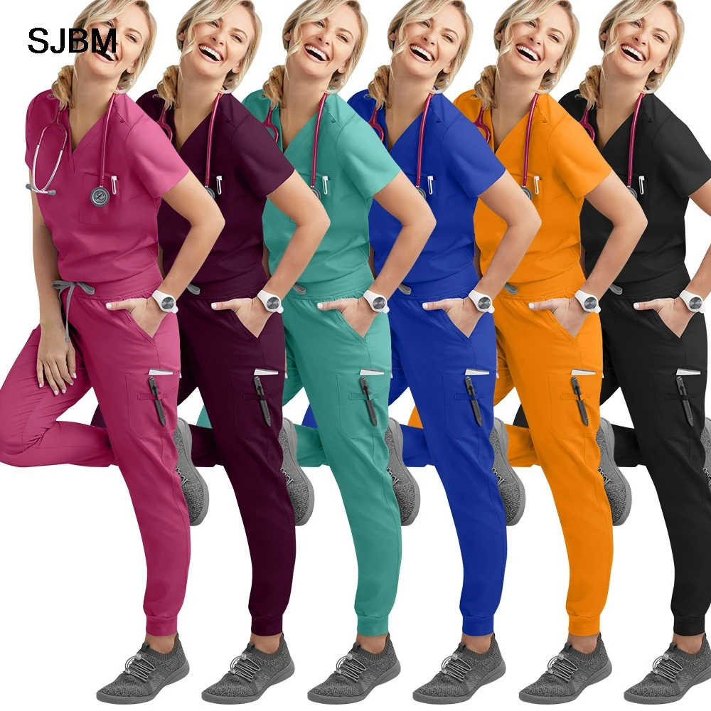 Ensemble de gommage pour femmes, vêtements de travail pour soins infirmiers médicaux, clinique dentaire, médecin, hauts + pantalons, uniforme de travail pour Spa, uniformes chirurgicaux Niaahinn