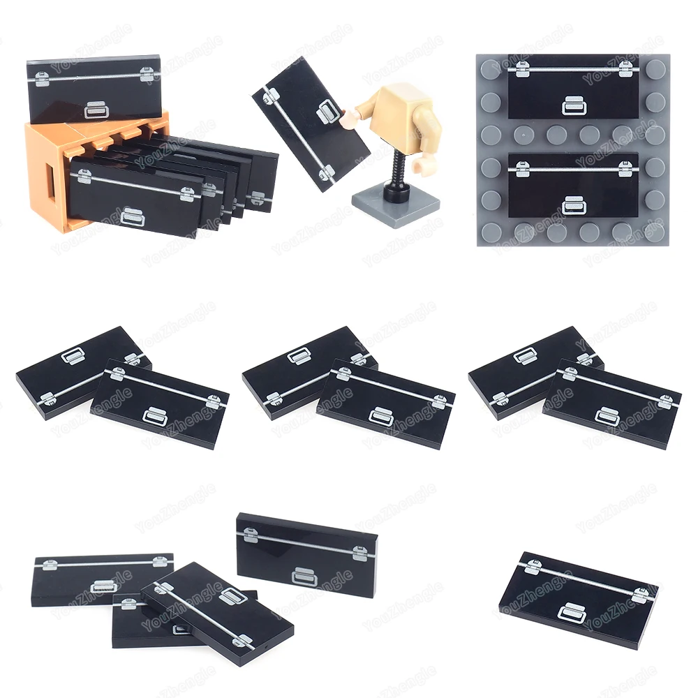 Bloc de construction à motif de barre de fer avec couvercle noir imprimé, 2x4, pièces, carrelage, figurines MOC, équipement de machines, modèle de scène, cadeau, jouet à monter soi-même, 87079