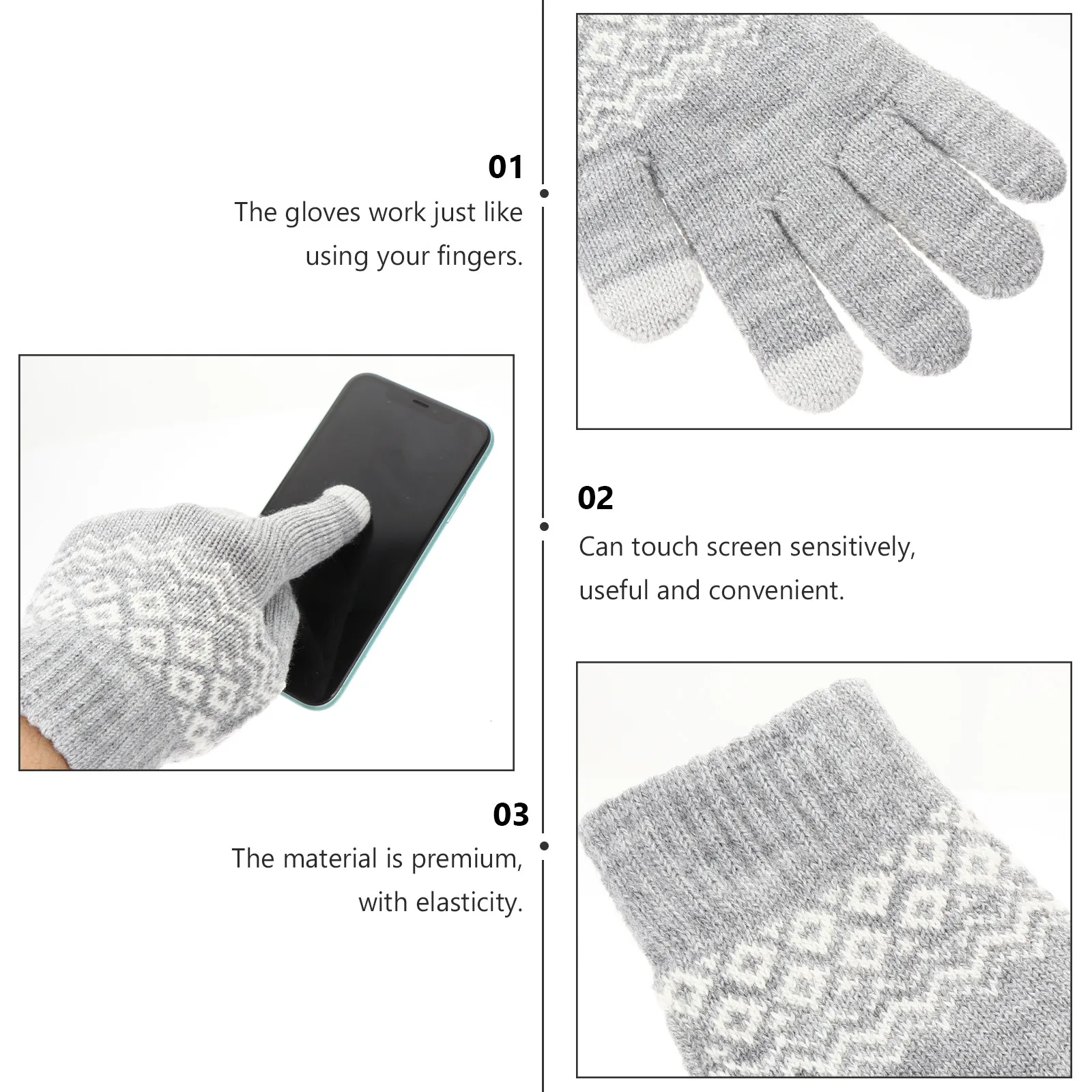 1Pair Winter Touchscreen Gloves Premium Breathable Anti-Skid Warm Knitted Gloves Unisex for Cold Weather Outdoor Activities