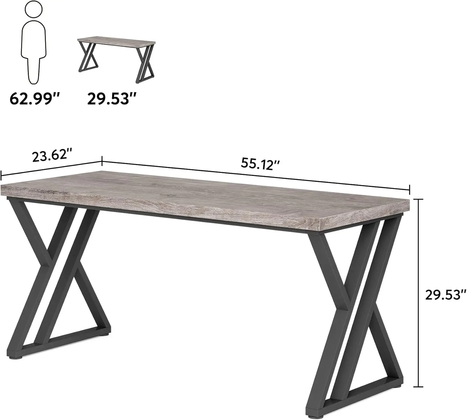 Heavy Duty Escrita Mesa Do Computador, Mesa De Estudo Com Perna De Metal Em Forma De Z, Moderno E Simples, Casa E Escritório, Tribos, 55 in