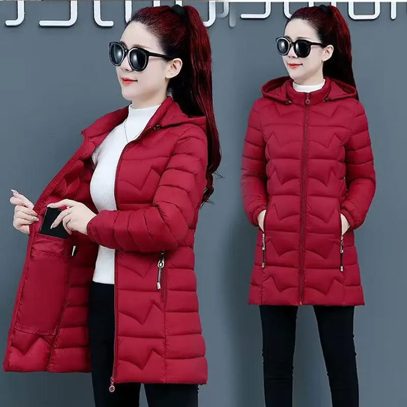 Hiver Thiened femmes coton Jaet Long Sve fermeture à glissière manteau à capuche coréen Sle coupe ajustée tissu Durable vêtements d'extérieur