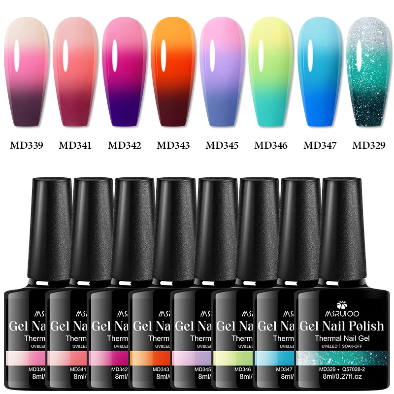 8pcs Thermal Nail Gel Polish 3 Colors Changing Semi Permanent Soak Off UV LED Gel Varnish Nail Art for Manicure Nail Supplies