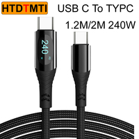 1.2M/2M 66W/100W/240W Nylon USB A Type C Cable PD 3.1 LED Fast Charging Charger Wire For Macbook Pro Xiaomi Samsung Laptop Cord
