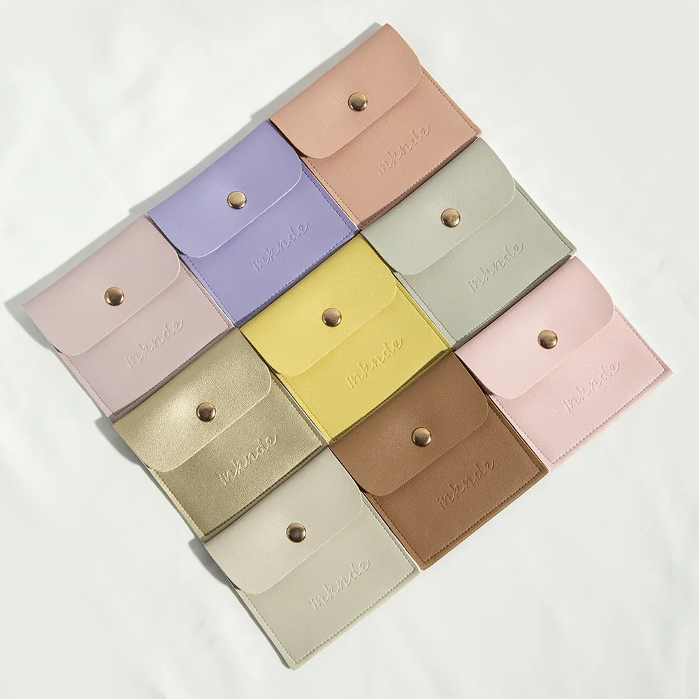 

Cream Brown PU Leather Snap Button Bags Ring Earrings Packing Wedding Christmas Gift Custom Logo Jewelry Sack Organizer Pouches