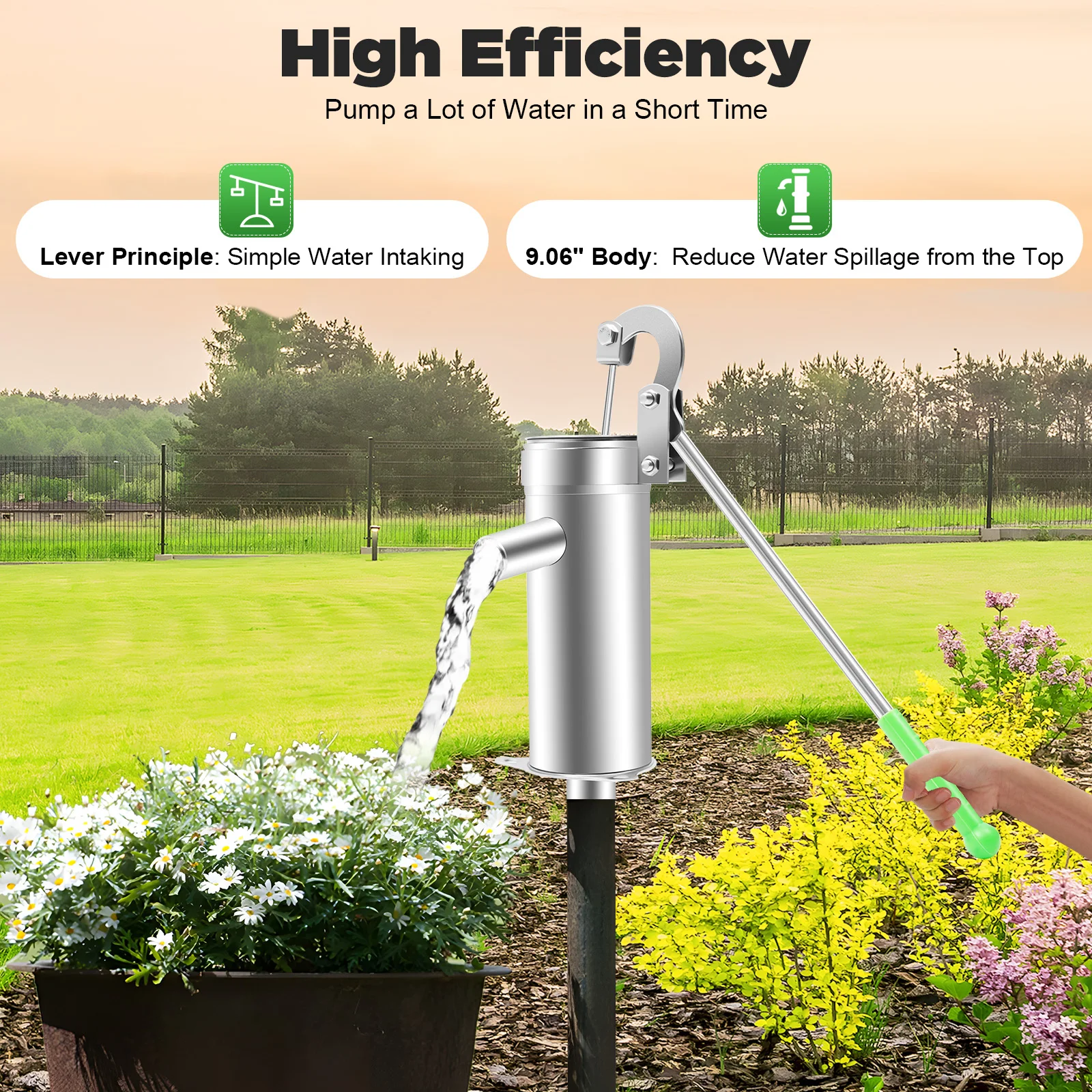 Pompe à eau manuelle pompe d'aspiration 8m pompe à eau de puits profond Extraction d'eau souterraine facile pompe d'aspiration de secousse de main eau souterraine