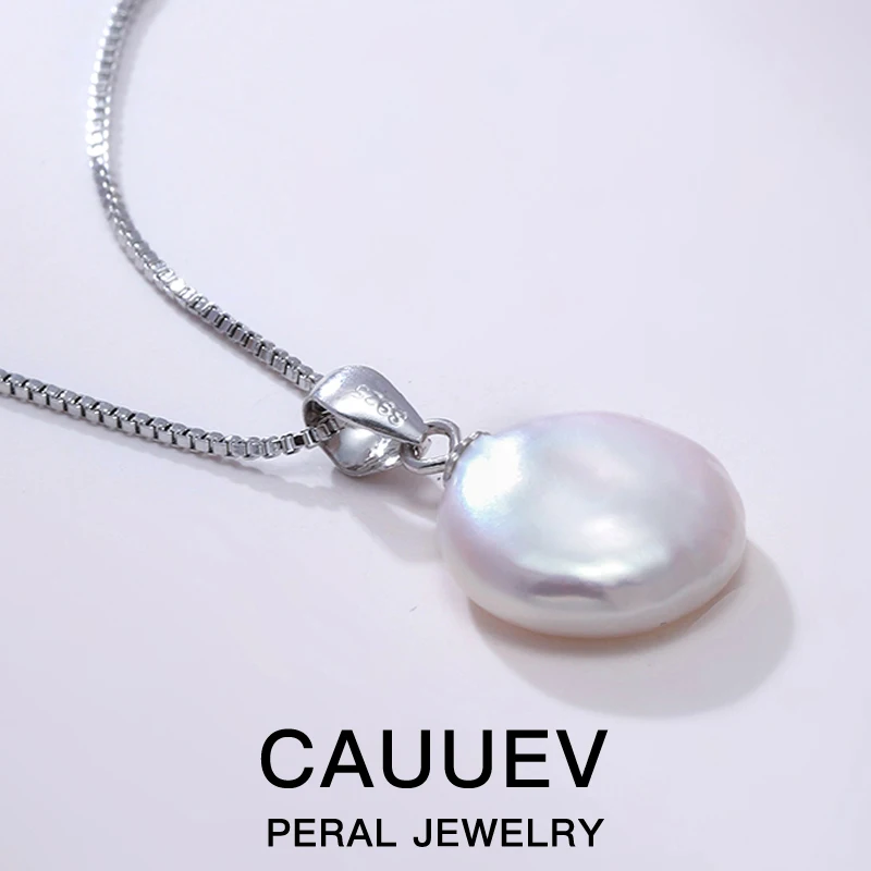 Big Natural pearl coin necklace 925 Sterling Silver Jewelry 12-13mm Button Freshwater Pearl Pendant for woman Fashion Gift