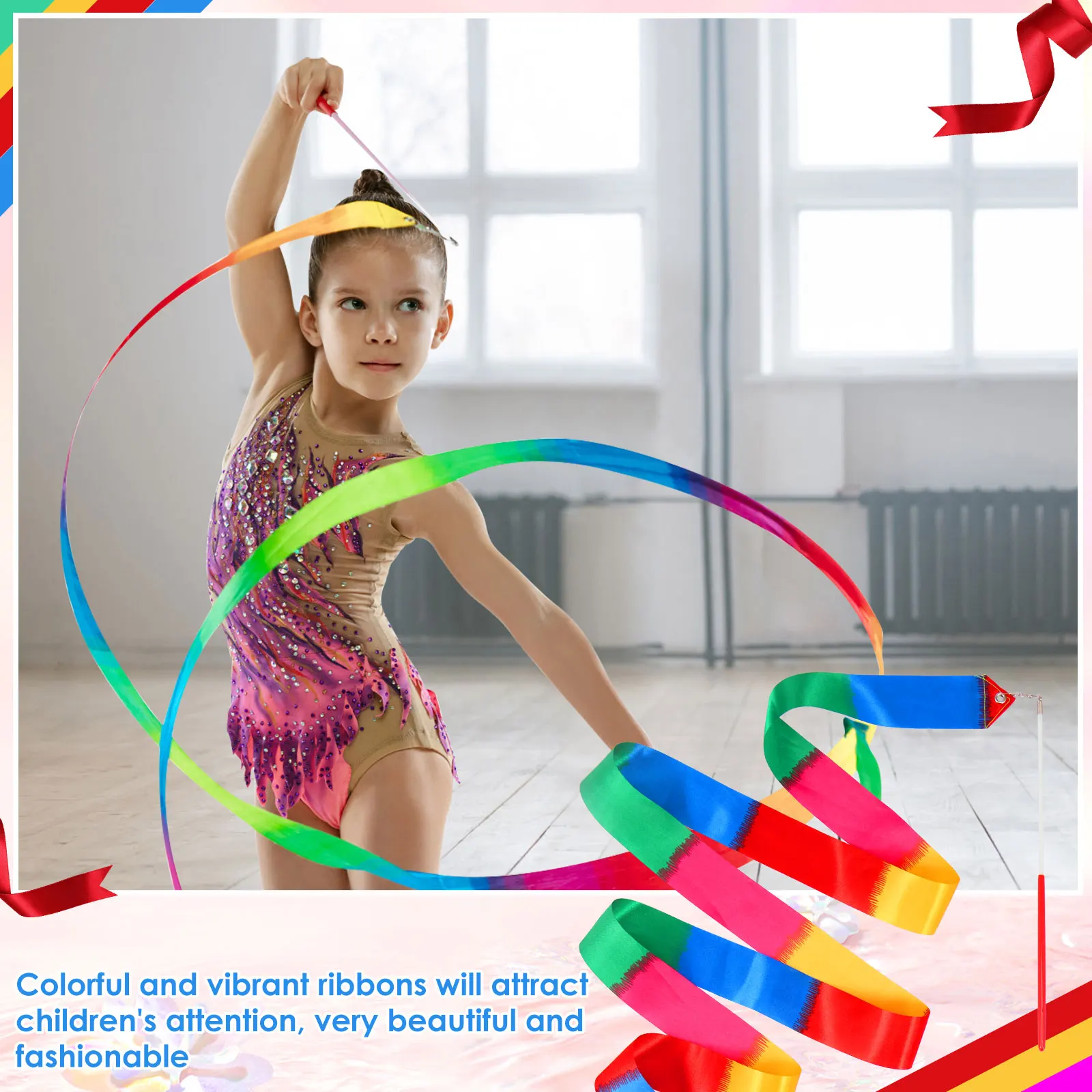 Image 6: Rubans de danse rythmique, 18 pièces, banderole de Ballet, tige virevoltante pour danse artistique, gymnastique, spectacle de talents pour enfants, bâton arc-en-ciel
