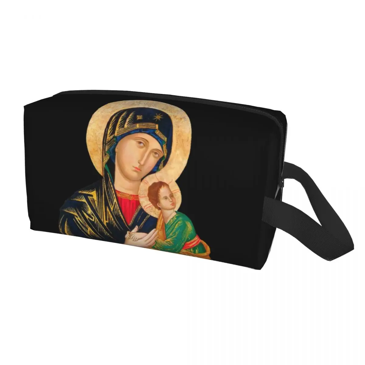 Custom Our Lady Perpetual Help Travel Cosmetic Bag Catholic Virgin Mary Toiletry Makeup Organizer Lady Beauty Storage Dopp Kit