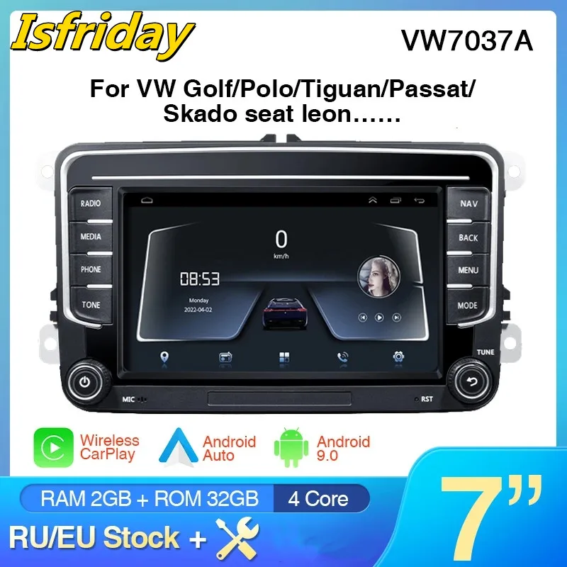 

2Din 7'' Car Radio Multimedia Video Player Wireless Carplay Android Auto Touch Screen for VW Passat B6 B7 CC Tiguan Touran POLO