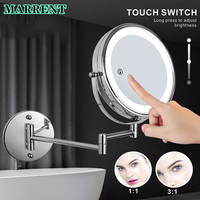 Led Folding Bathroom Mirrors Touch Function Led Magnifying Makeup Mirror Wall Mounted Dual Arm Extension LED Bathroom Mirror