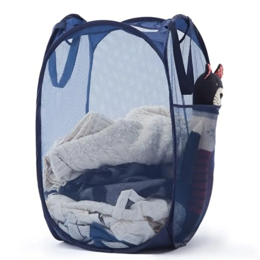 

Upgraded 105L Collapsible Mesh Pop Up Laundry Hamper with Sturdy Handles and Side Pocket - Portable Foldable Clothes Baskets fo