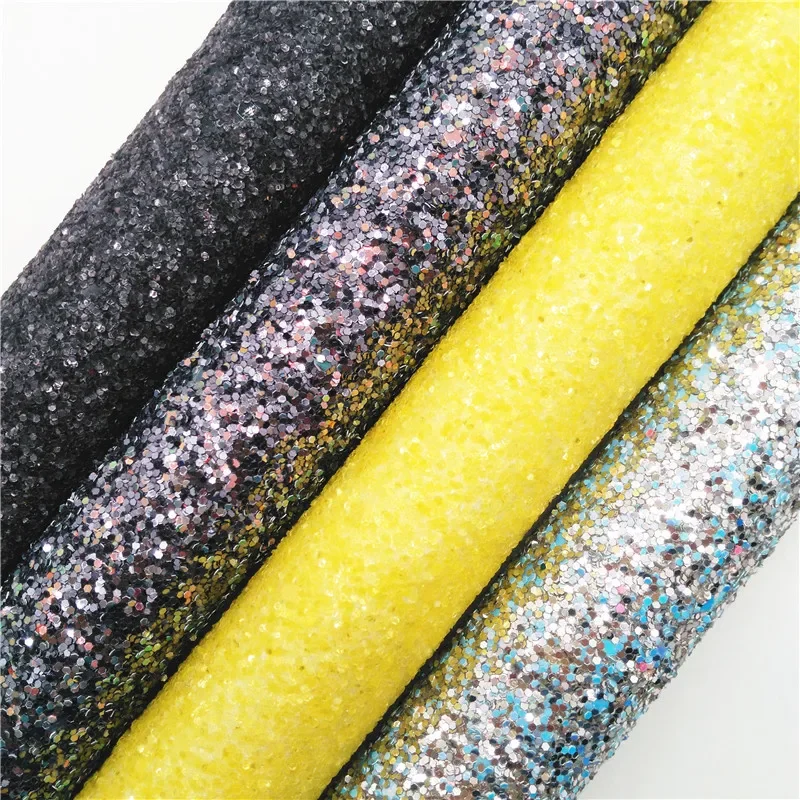 Amonglitter Yellow Chunky Glitter Leather Fabric Sheets, Glitter Fabric for DIY Bows Bags and Shoes 21x29cm A4 size MB020