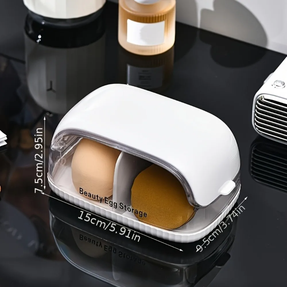 Dual Compartment Beauty Sponge Storage Box Transparent Lid Makeup Blender Holder Dustproof Divided Cosmetic Puff Organizer Case view 4