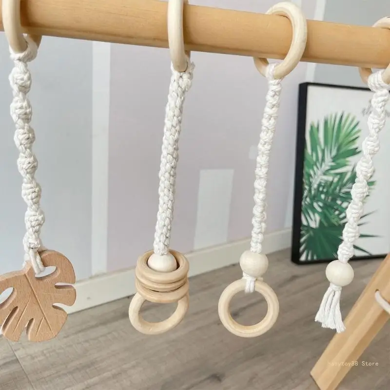 Y4UD 4 Pieces Wooden Baby Gym Toy Hanging Activity Playing Gym Toy Set Newborn Gift