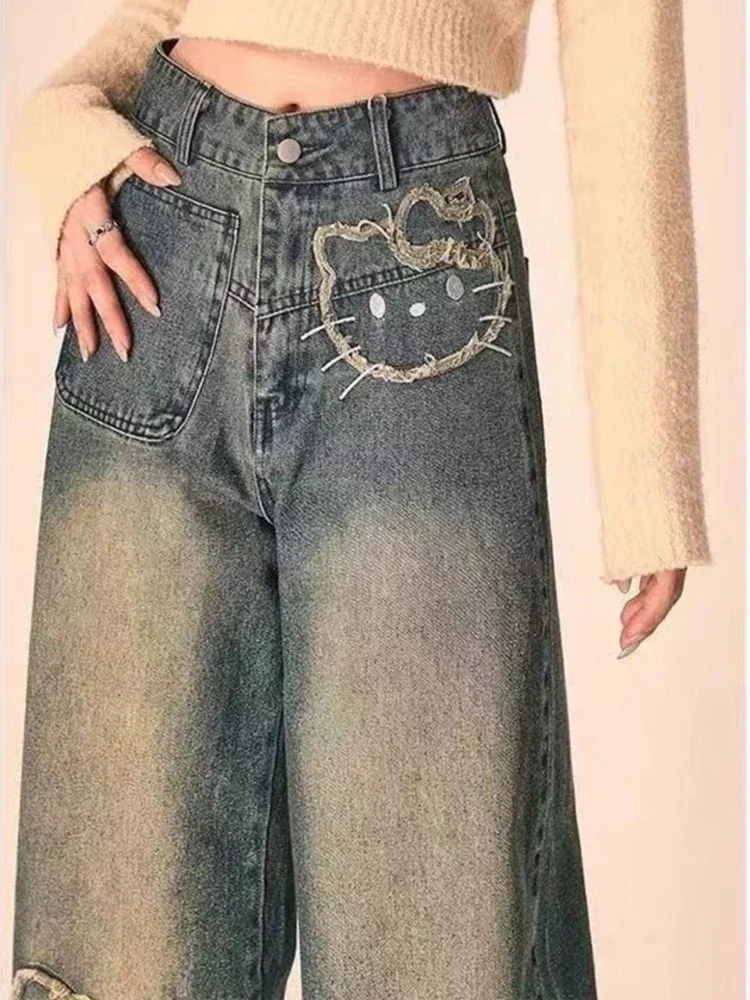 

High Street Retro Embroidered Women Jeans Slim Fashion Straight Leg Pants Female Summer New Casual Loose Fashion Woman Jeans