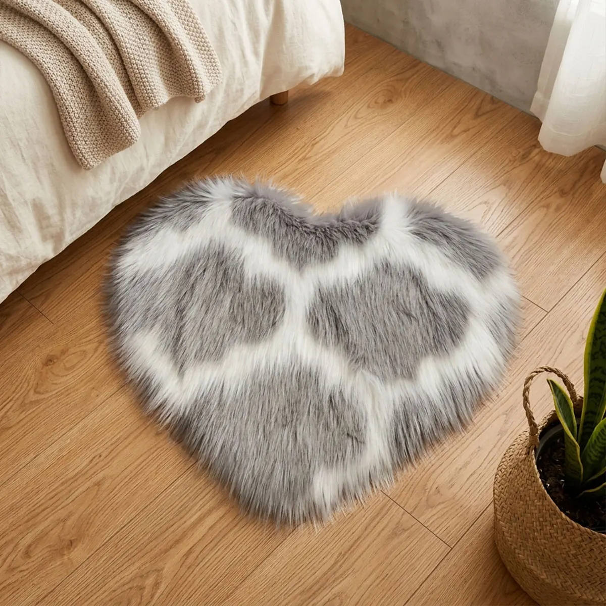 A gray and white contrasting long haired carpet, suitable for girls' rooms, entrance doors, balconies, foyer floor mats