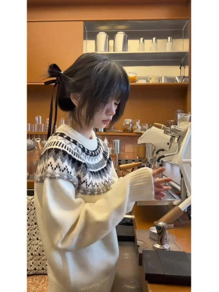 

Loose Men's round Ne Knitwear Comfortable Winter Sweater Lazy Sle Boting T-irt Casual Geometric Patterned