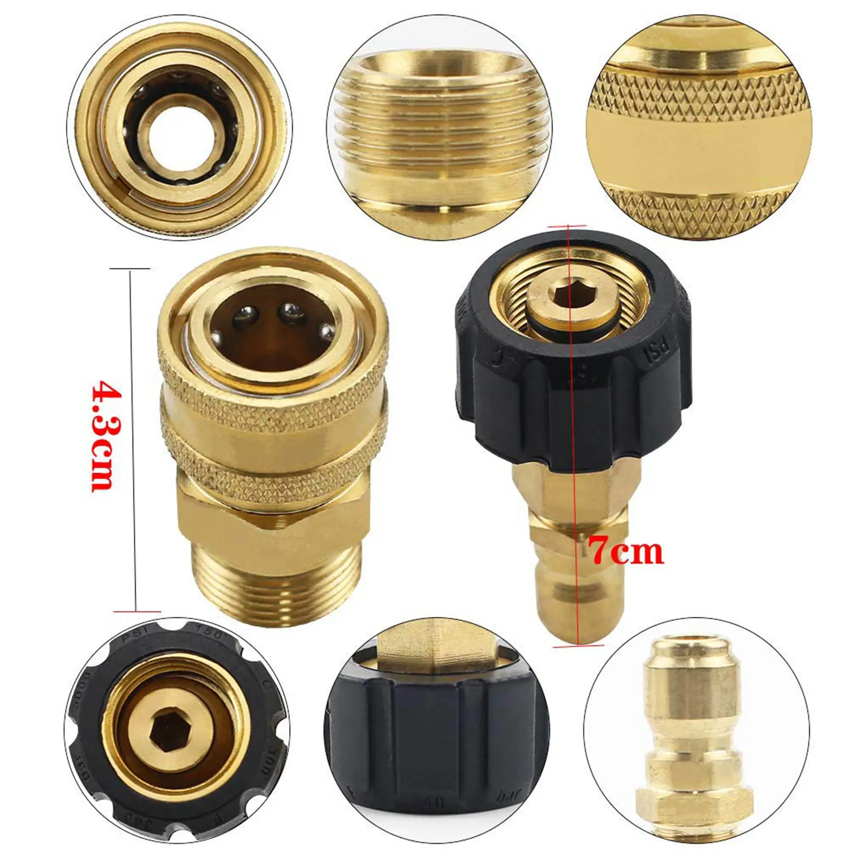BAAJ-2X Pressure Washer Adapter Set, M22 14Mm Swivel To M22 Metric Fitting,M22-14 Swivel + 3/8 Inch Plug,5000 PSI