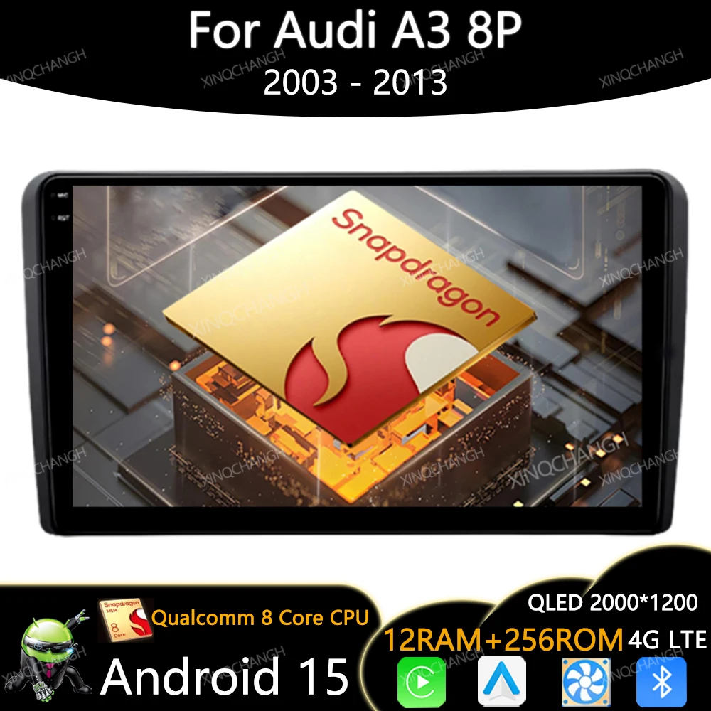 Android 16 Car Radio Multimedia Player For Audi A3 8P 2003 - 2013 Stereo Navigationv WIFI Wireless CarPlay Auto Head Unit DSP 4G