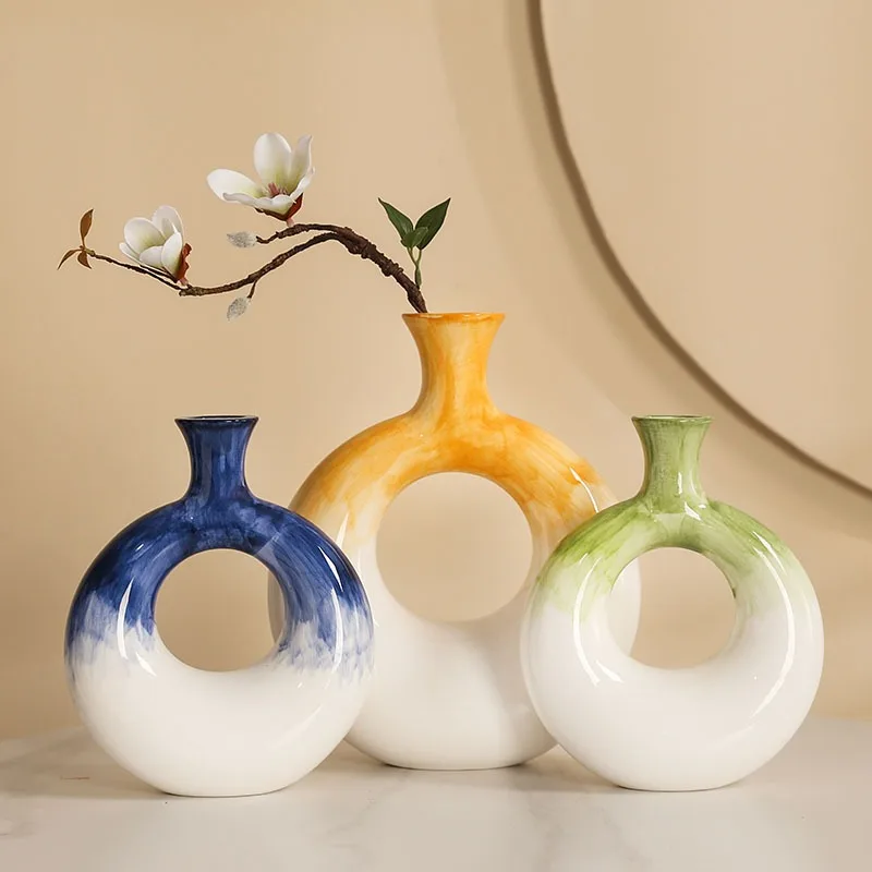 

Jian Ermei Ins Circle Ceramic Vase Decoration Living Room Home Accessories Creative Crafts Exploded Accessoires Miniatures Fairy