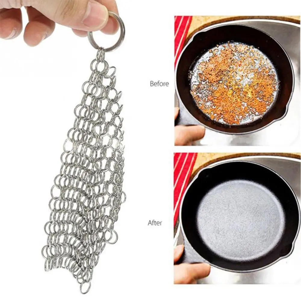 Bowl Dish Finger Cookware Wok Square Circular Ring Scrubber Chainmail Pan Brush Cast Iron Cleaner Stainless Steel Kitchen Tool