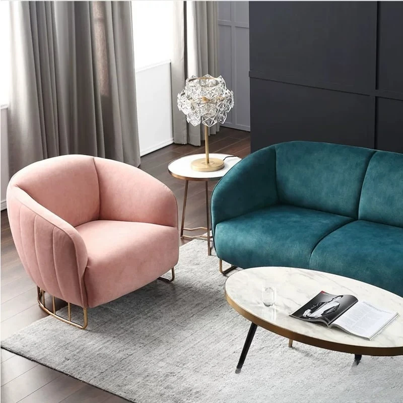 Classical stainless steel electroplated champagne flannel single sofa modern simple living room fabric sofa combination