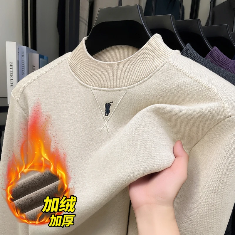 

Woolen Sweater 2025 Autumn and Winter Semi High Neck Thick Men's Knitted Base Sweater Warm Sweater for Men