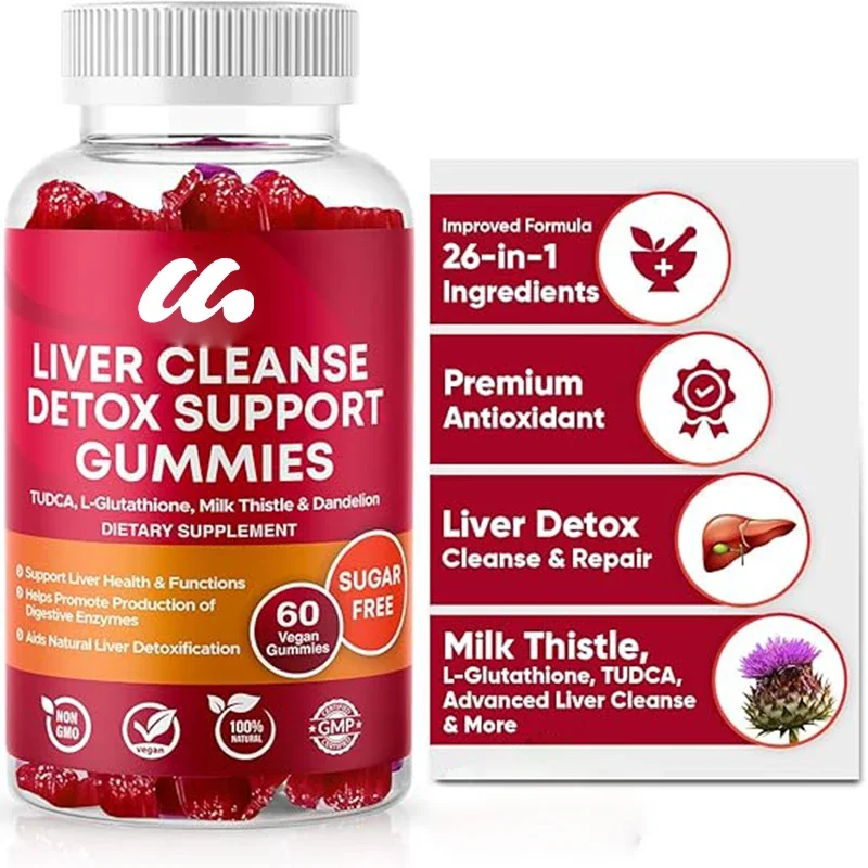 

Sugar free 26in-1 liver cleansing, detoxification, and fatty liver repair formula gummies; Glutathione, Silymarin, Milk Thistle