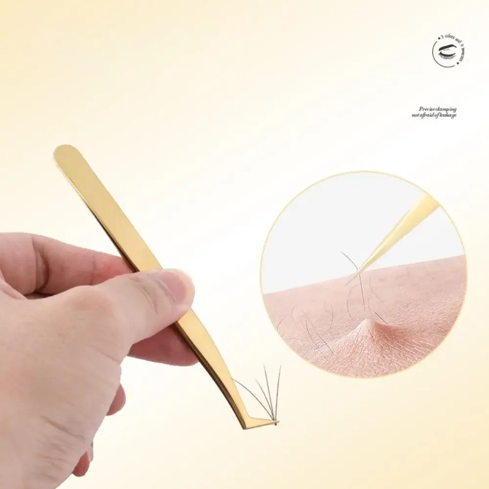 Neue Edelstahl-Pinzette zur Wimpernverlängerung, rutschfeste Goldpinzette mit gebogener Spitze, gerade Pinzette, Make-up-Zubehör