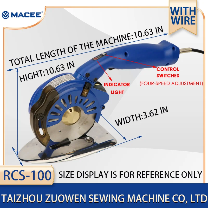 RCS-100 Direct Drive Servo Rotary Fabric Cutter, Handheld Electric Round Knife Cloth Cutting Machine