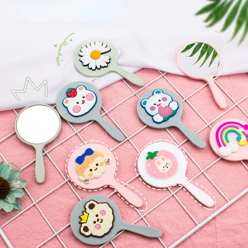 Korean Style Cartoon Makeup Mirrors Mini Portable Hand-held Mirror Single-sided Handle Mirror Soft Cute Girl Cute Small Mirror
