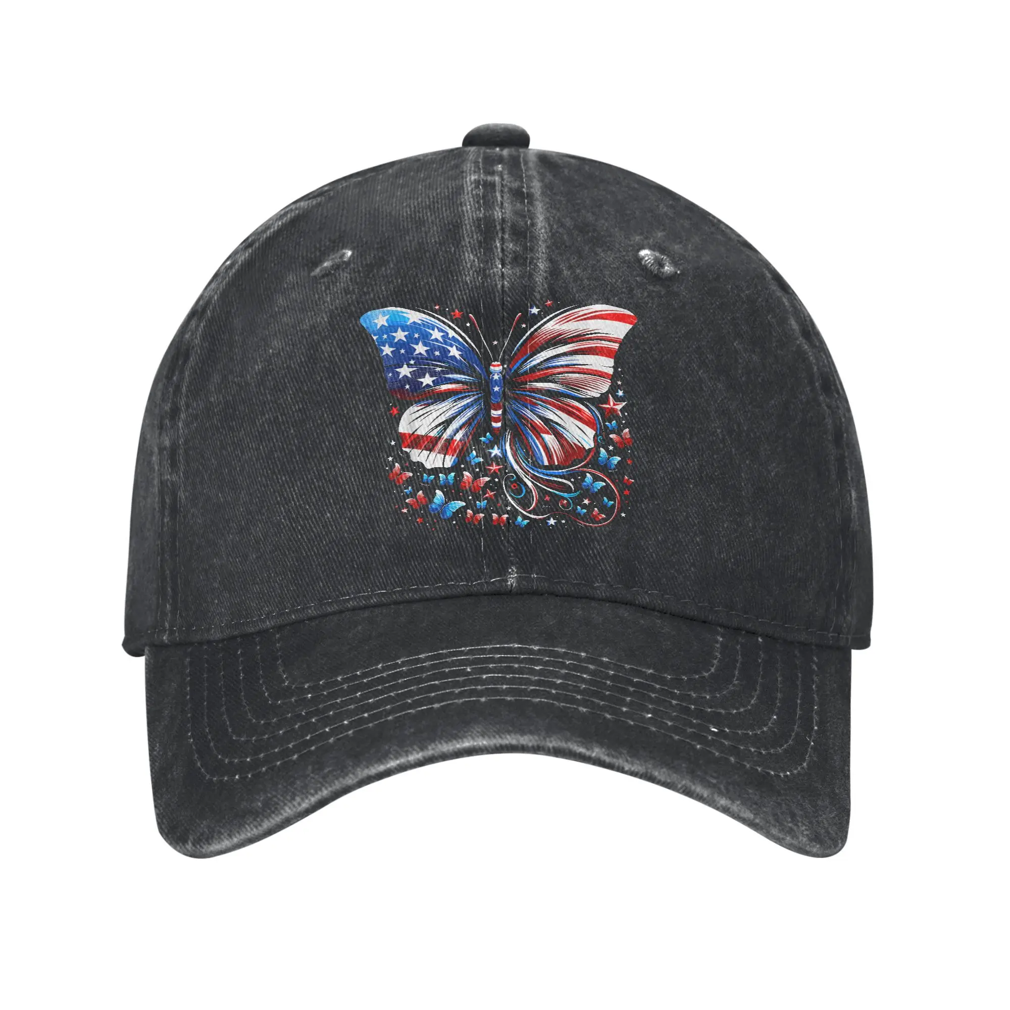 

Butterfly USA Flag Cute 4th Of July Funny American Butterfly Sun Baseball Cap Men Women Trucker Hat Summer Fitted Baseball Caps