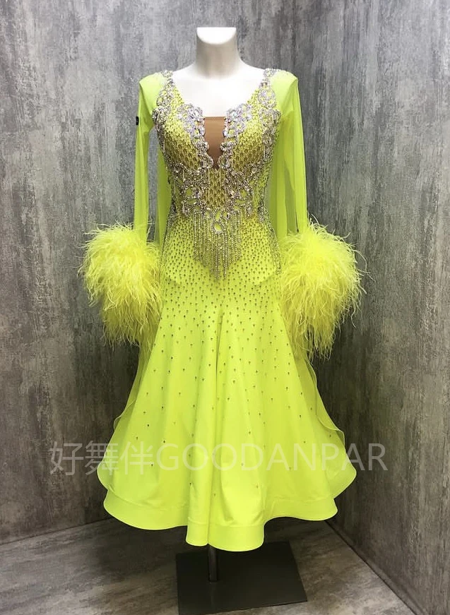 New Ballroom Dance Competition Dresses  Costumes Waltz Dress For Dancing Clothes Dance Wear Dress  Standard Dress Lime color