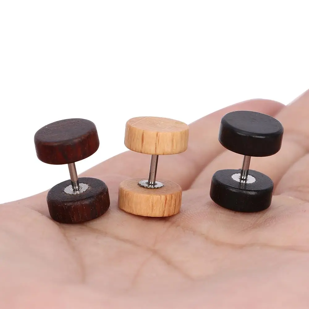 パンクステンレス鋼両面天然木男性女性ボディジュエリーバーベル耳スタッド抗アレルギー