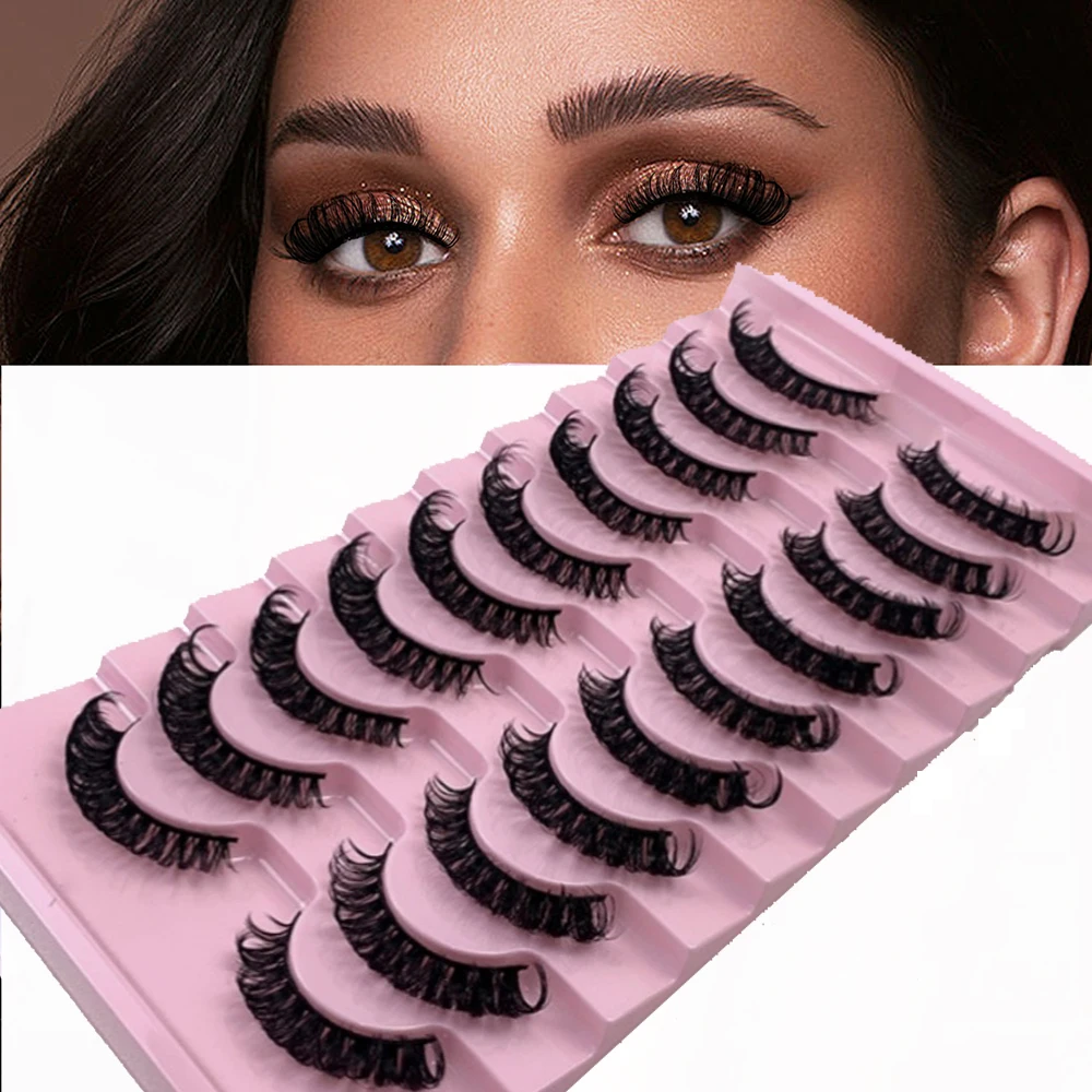 10 paia di ciglia finte in fibra sintetica popolari, ciglia da innesto naturale in un pezzo, spesse ciglia russe a forma di D