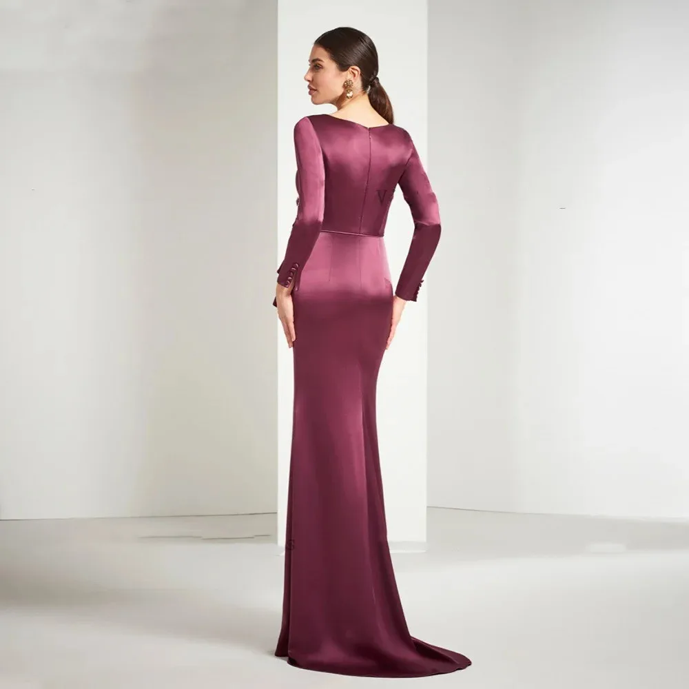 Elegant Purple Satin Mother of The Bridal Dresses 2024 Robe Femme Mermaid V Neck  Long Dress Women For Wedding Party New