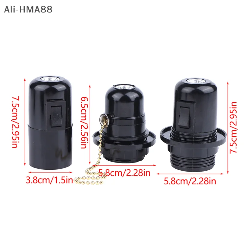 (YY) 1 قطعة 2025 جديد E27 الباكليت الذاتي قفل ضوء الجسم مع سستة التبديل قاعدة مصابيح E27 حامل مصباح الأسنان الكامل مع زر الضغط