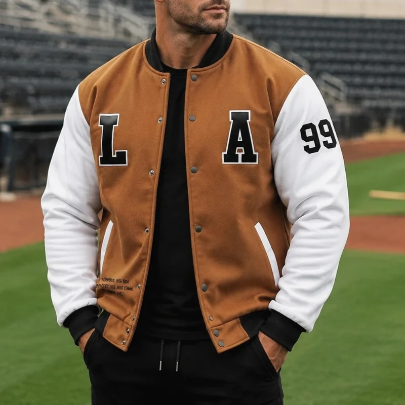 American LA Letter Print Baseball Jerseys Men Sports Jacket Men Women Fashion Streetwear Coat Couple Color Block Uniform Jackets