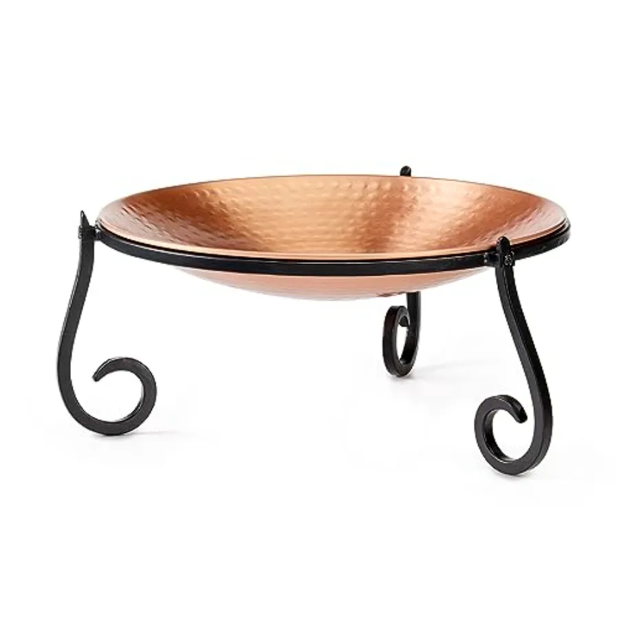 

Outdoor birdbath and feeder with heavy-gauge pure copper basin, black steel stand, hand-forged construction, 13.5-inch diameter