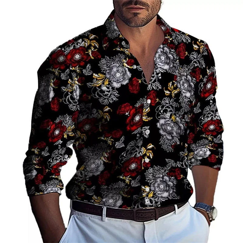 Retro 3D Print Floral Graphic Casual Shirts Male Women Flower Shirt Long Sleeve Trendy Street Style Blouses Autumn Men Clothing